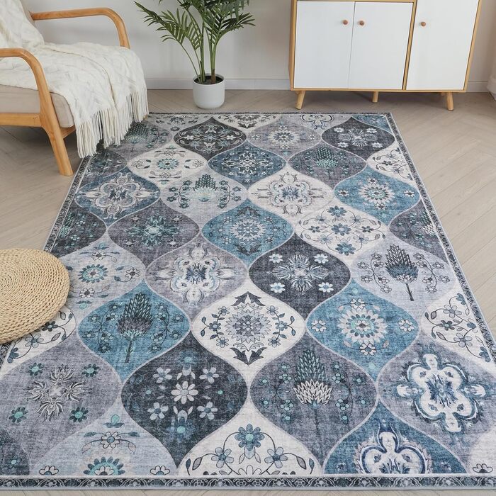 Килим Xfrog Boho Квітковий, антиковзкий, ультрам'який, антикварний стиль, для вітальні, спальні, дитячої, багато кольорів, розмір 80x150 см