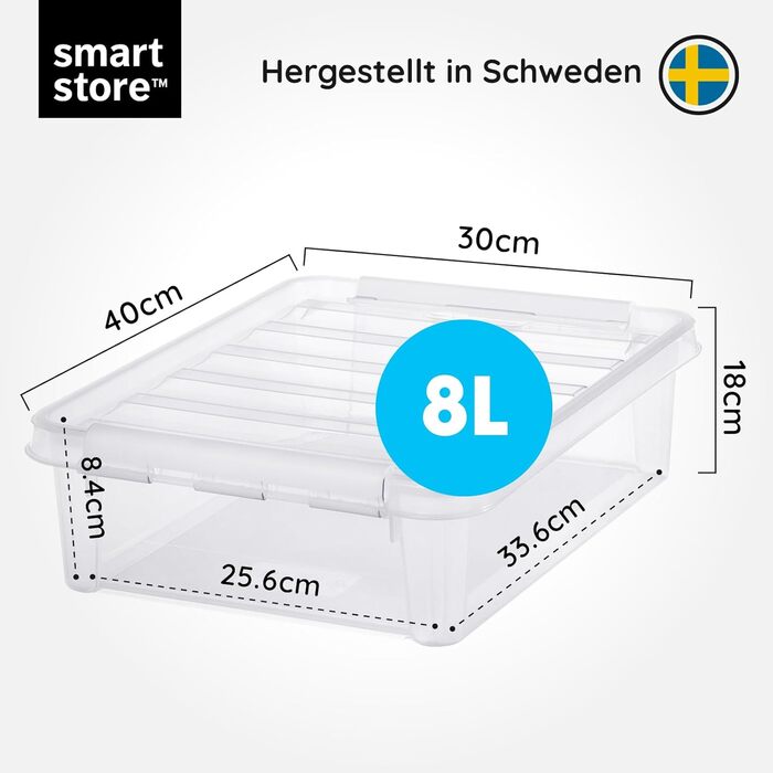 SmartStore - 10x Storage Box with Lid Classic 7.5L (40x30x11cm) | Stackable Box with Lid | Food-Safe Plastic Box | Plastic Box with Lid & Reinforced Corners | 10 Year Warranty