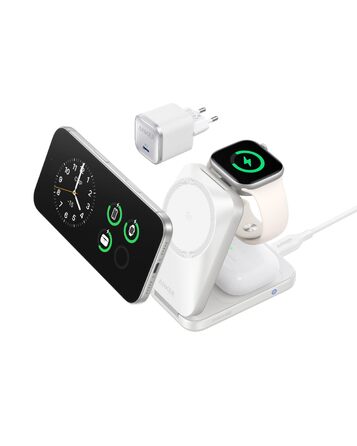 Зарядна станція Anker Prime 3-in-1 Qi2 25W з системою охолодження AirCool, бездротовий зарядний пристрій (білий)