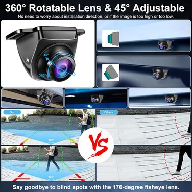 Автомобільна камера заднього виду OBEST AHD 1080P, 360° обертання, IP68, нічне бачення, широкий кут 170°, універсальна 12V для авто, вантажівки, фургона, пікапа