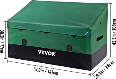 VEVOR Зовнішня коробка для зберігання 147x86x108 см, водонепроникна PE, садова скриня для подушок, для басейнів, дворів, гаражів, зелено-чорна