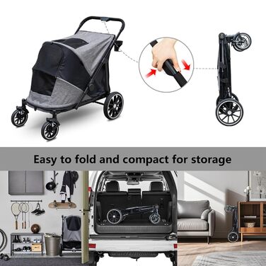 Візок для собак з одним клавішею, складаний, до 50 кг, сірий. Підходить для великих собак та котів, 100 x 48 x 96 см