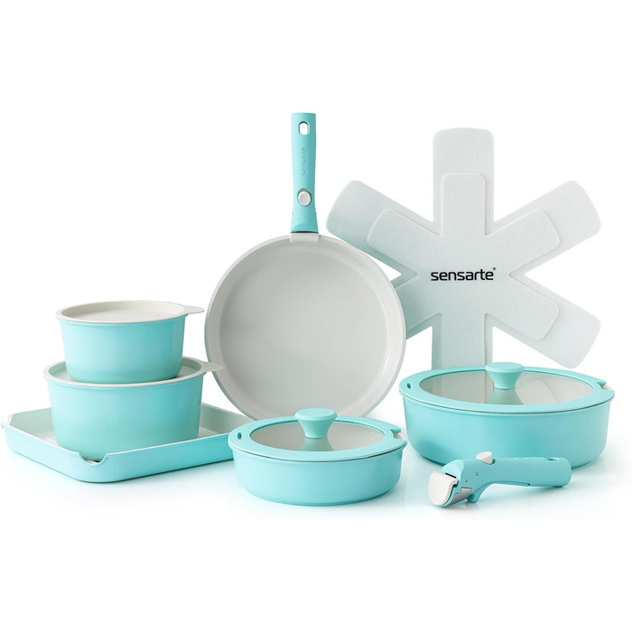 SENSARTE 17-Piece White Nonstick Cookware Set - Induction, Dishwasher & Oven Safe