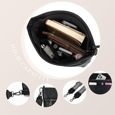 Сумка жіноча Gladdon шкіряна чорна крос-боді середнього розміру через плече з широким ременем та жакардовою тканиною