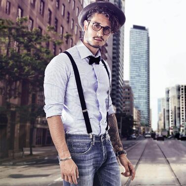 Підтяжки чоловічі DonDon Y-подібні, 3,5 см, еластичні, регульовані, комплект з метеликом 12х6 см, чорні