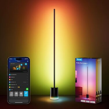 Govee LED торшер RGBIC з димуванням, 1725LM, для вітальні та роботи, сумісний з Matter, 152 см, чорний, 16 мільйонів кольорів, режими сцен, музичний режим для декору спальні, ігрової кімнати
