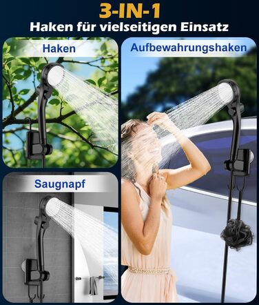 Портативна душова система WADEO для кемпінгу з акумулятором 6000 mAh, LED-підсвічуванням та IPX8 водонепроникністю, 5 режимів тиску. Комплект для відпочинку на природі, подорожей та догляду за тваринами.