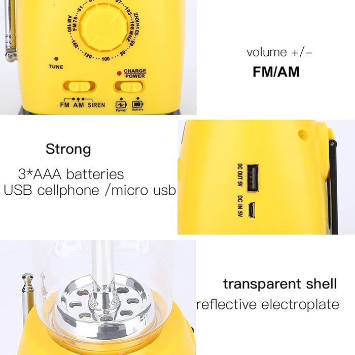 VGEBY LED Camping Lantern, 8 LED Solar Crank Lantern Hand Crank Lantern Rechargeable Solar Lantern With AM/FM Radio FOR Camping, Storms, Power Outages, Hiking, Walking, Festivals, Caravans