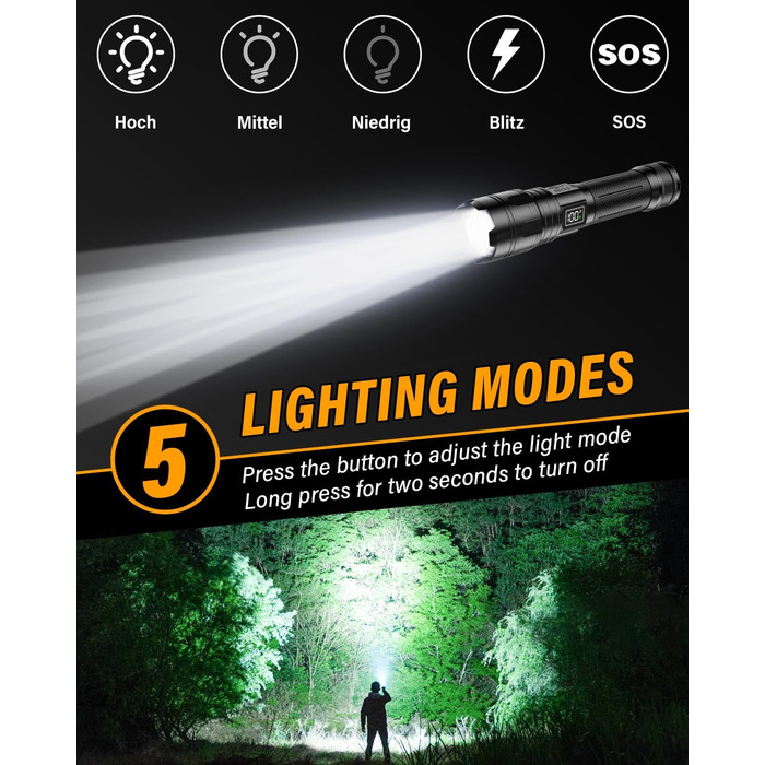 Ліхтар LED XHM 70.2, 500000 Люмен, USB-зарядка, IP67, 5 режимів, AK-01