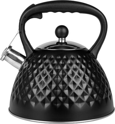 Чайник Karl Hausmann 3L з автоматичним свистком - чорний, з нержавіючої сталі, для індукційних, газових та електричних плит