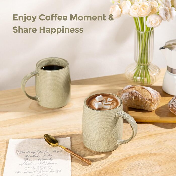 Набір келихів для кави GBHOME 500 мл (4 шт.) з кераміки з градієнтом кольору - для лате, чаю, пива, гарячого шоколаду. Можна мити в посудомийній машині та використовувати в мікрохвильовці. Реактивний хакі.