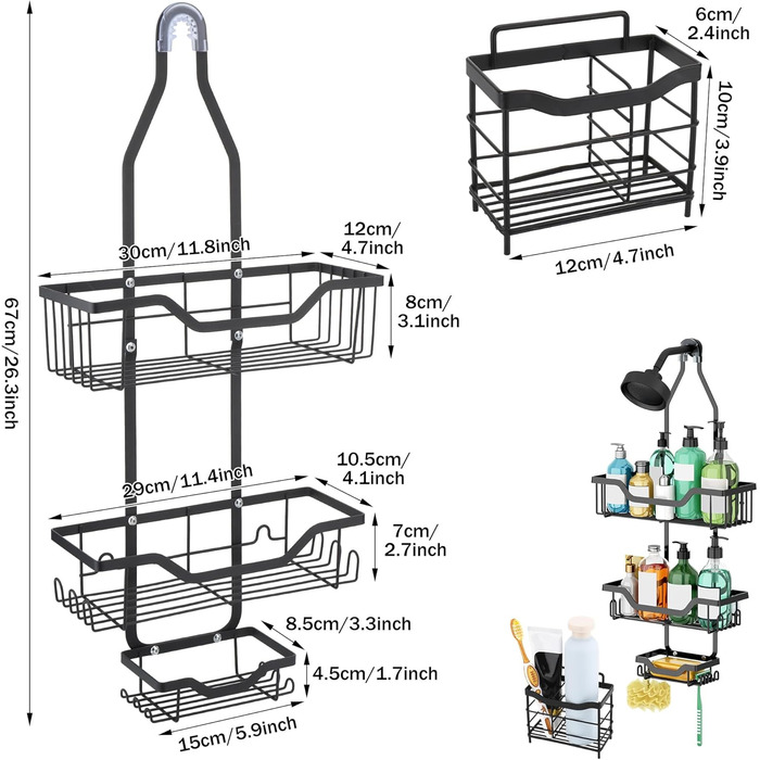 Настінна поличка для душу з тримачем для зубних щіток, нержавіюча сталь, 12 гачків, без свердління, органайзер для ванної кімнати