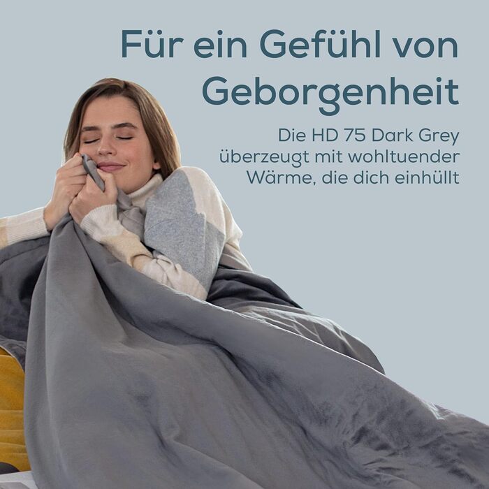 Електрична ковдра Beurer HD 75 з 6 рівнями нагріву, системою безпеки та автовимкненням, 180 x 130 см, темно-сіра
