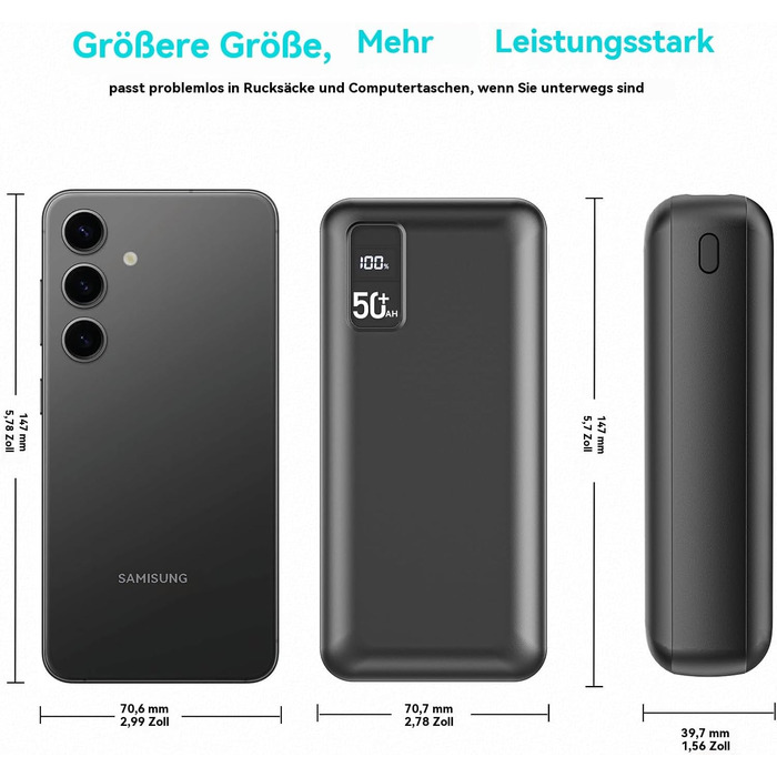 Портативний акумулятор великої ємності 50000mAh з PD22.5W, три виходи, два входи, LED-індикатор, сумісний з iPhone/Android, DCD-516