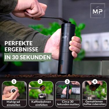 Manual Coffee Grinder with Conical Burr I Adjustable Grind Size - Stainless Steel Coffee Grinder with Brush I High-Quality Hand Coffee Grinder - Hand Coffee Grinder