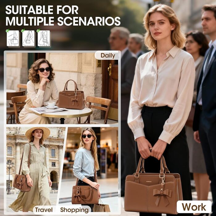 Сумка жіноча RAINSMORE середнього розміру з PU шкіри, коричнева: сумка-тоут, сумка на плече, сумка через плече