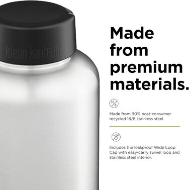 KleanKanteen® Wide Mouth Water Bottle Brushed Stainless Steel One Size