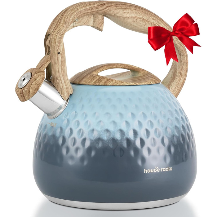 Чайник для заварювання чаю Teekessel 2,7 л з емальованим покриттям, зелений колір з імітацією дерева, з носиком-свистком, з нержавіючої сталі, антипригарне покриття, зручна ручка оливкового кольору з переходом у блакитний