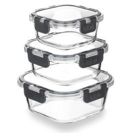 Контейнери для харчування Igluu, скляні, 3 шт. (400/650/950 мл) - BPA-free, мікрохвильова піч, духовка, морозилка, посудомийна машина, герметичні, жаростійке боросилікатне скло