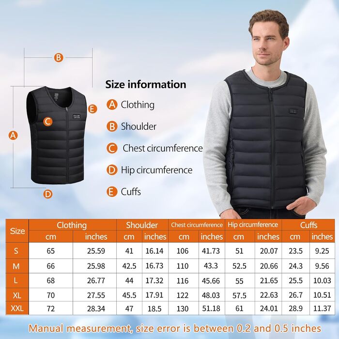 Обогрівальний жилет для чоловіків та жінок з акумулятором 10000mAh - жилет з 5 зонами обігріву, 3 режими температури, подвійне керування для зимових активів на відкритому повітрі, XXL, чорний