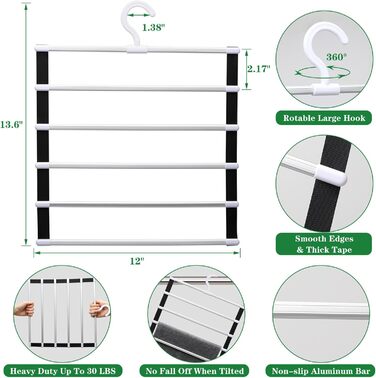 Closet Organizers and Storage, 2 Pack, Pant Hangers, Space-Saving Closet Organizer System, Aluminum Alloy, Closet Organization and Storage, for Jeans, Pants, Scarves, Clothes Hangers for