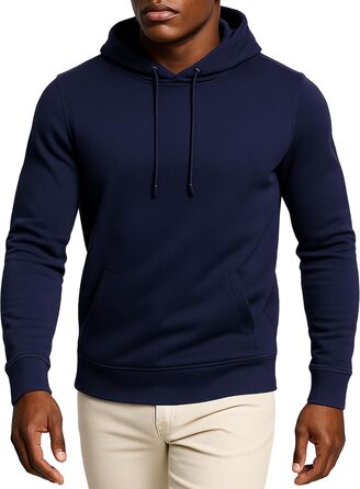 Чоловіча толстовка Leif Nelson Slim Fit з капюшоном, довгим рукавом, темно-синього кольору для спорту та повсякденного носіння