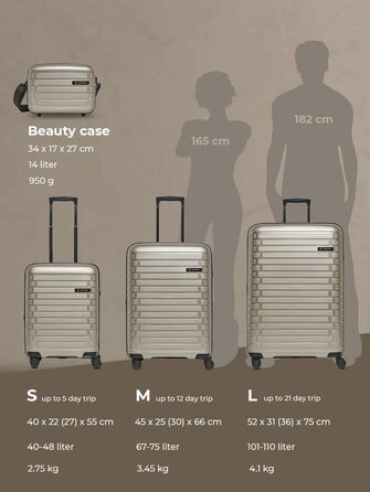 Чемодан на колесах середнього розміру з жорстким корпусом, 66 см, розширюється до 75 літрів, з TSA-замком, з поліпропілену (Collection 04), колір шампань металік