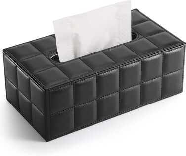 KINGFOM™ Rectangular Leather Cosmetic Tissue Box for Home/Office/Car (Black)