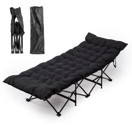 Ліжко похідне розкладне LEADZM з матрацом, 190x71x36 см, сталевий каркас, для кемпінгу, туризму та дому, чорне