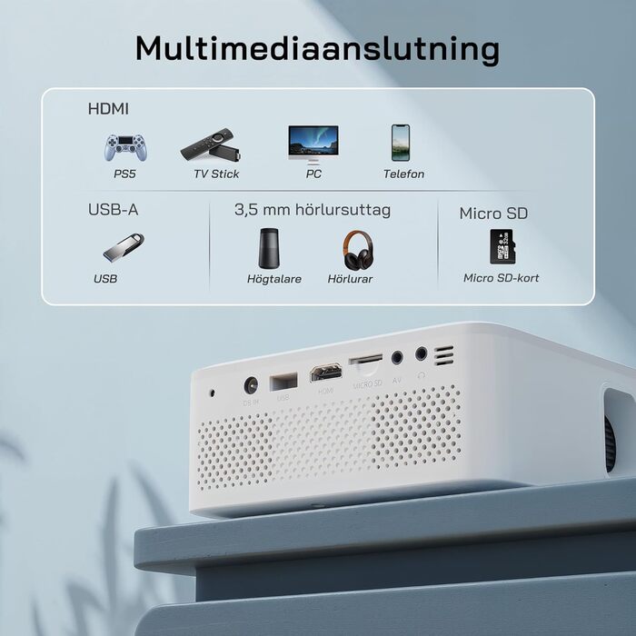 Міні-проектор WOLFANG з штативом, 1080P Full HD, портативний проектор для телефону, кінотеатр на відкритому повітрі, сумісний з HDMI, USB, смартфоном, планшетом, ПК, TV Stick, AV, Micro SD