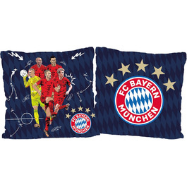 Двостороння подушка FC Bayern München 40x40 см з гравцями (Neuer, Kane, Müller, Tel) – декоративна подушка для дивана й ліжка, футбольний сувенір, ідеальна для фанатів, сумісна з постільною білизною ФКБ
