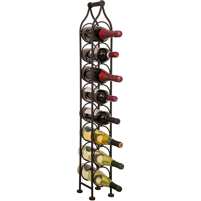 Biscottini Wrought Iron Bottle Rack 12xR12x105cm - Wine Rack with Antiqued Black Finish - Bottle Holder with 8 Bottle Spaces