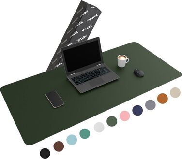 Килимок для столу WURK XXL (120x60 см) з екошкіри PU — великий килимок для миші та клавіатури, протиковзкий Desk Mat з кабельний-кліпом, зелений