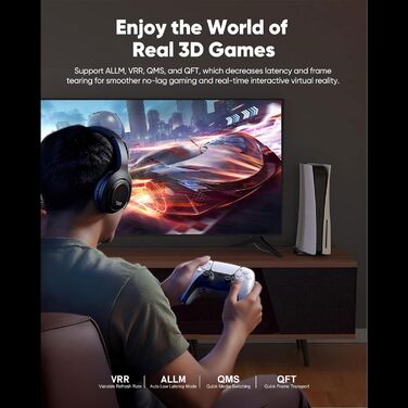 HDMI 2.1 Кабель 1м, 16K HDMI, 96Gbit/s, Підтримка 16K 60Hz, 8K 60Hz, 4K 240Hz, сумісний з PS5/4, Fire TV, ноутбук, ПК