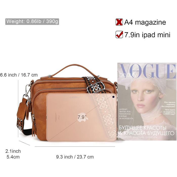 Сумка жіноча Gladdon через плече, шкіряна кросбоді, коричнева (A-braun) з регульованим плечовим ременем та застібкою-блискавкою