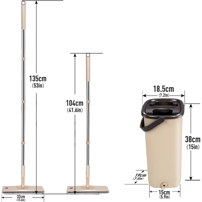 Mop Set with Bucket, Masthome Floor Mop Set with Adjustable Stainless Steel Handle, Bucket with Mop and 6 Microfiber Mop Pads, Cleaning Set with Floor Mop for All Floor Types Floor Cleaning