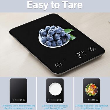 Кухонні ваги Sprifityy: цифрова вага з LCD дисплеєм та підключенням до додатку для аналізу харчової цінності та підрахунку калорій, 5 одиниць (точність 1г), чорний