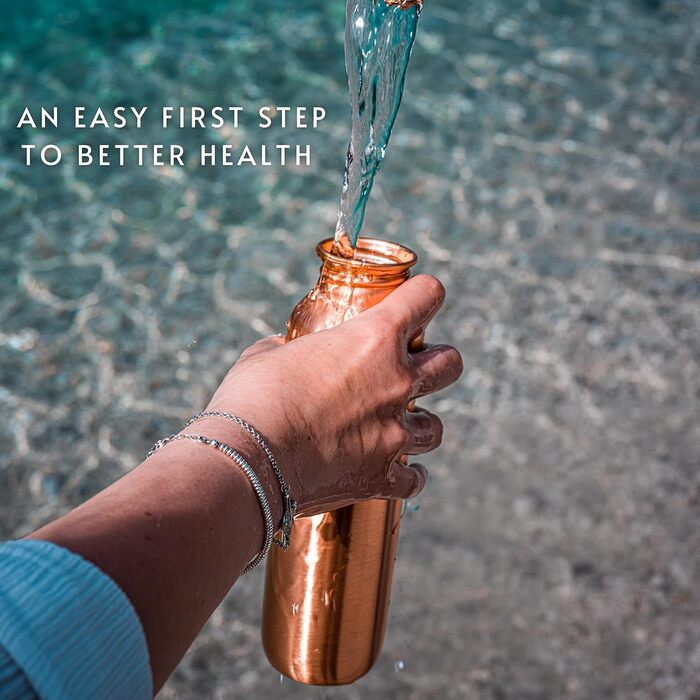 Copper Drinking Bottle, approx. 500 ml, modern vintage design, Ayurvedic copper vessel, drink more water, reduce your sugar intake, and enjoy the health benefits immediately.