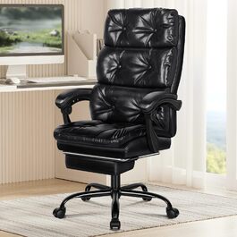 Офісне крісло ALFORDSON з регулюванням нахилу 150°, обертання 360° та підставкою для ніг. PU-шкіра, глянцевий чорний колір Palmer. Підходить для роботи та геймінгу.