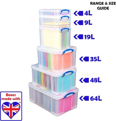 Really Useful Box 2-Pack, 64 Liter, for Organizing and Storing, 710 x 440 x 310 mm, transparent (Single)