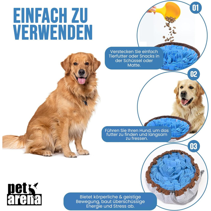 PET ARENA килимок для нюхання собак - інтелектуальна іграшка для собак, велика, блакитна, миється, регулюється розмір