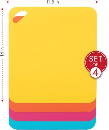 Набір килимків для обрізання Dexas, 4 шт., 14 x 20 см, антиковзаючі, для кухні, сірі, червоні, білі, зелені