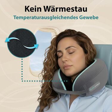 Подушка для шиї FlowZoom Dream Pro з додатковою бічною підтримкою та регульованим липучкою кріпленням - подушка для подорожей в літак з піною з пам'яті - з чохлом та подарунковою упаковкою - Сірий