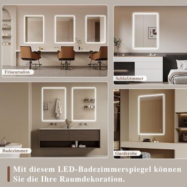 Дзеркало для ванної кімнати з підсвічуванням LED, антизапітніння, сенсорний вимикач, регулювання яскравості, 3 кольори світла, овальне, 50x70 см