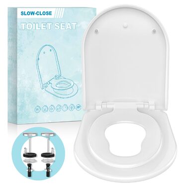 Сидіння для унітаза Soft Close (гігієнічне), біле, форма D/U, з мікроліфтом, протиковзкими стійками та металевими гвинтами для стандартних круглих унітазів