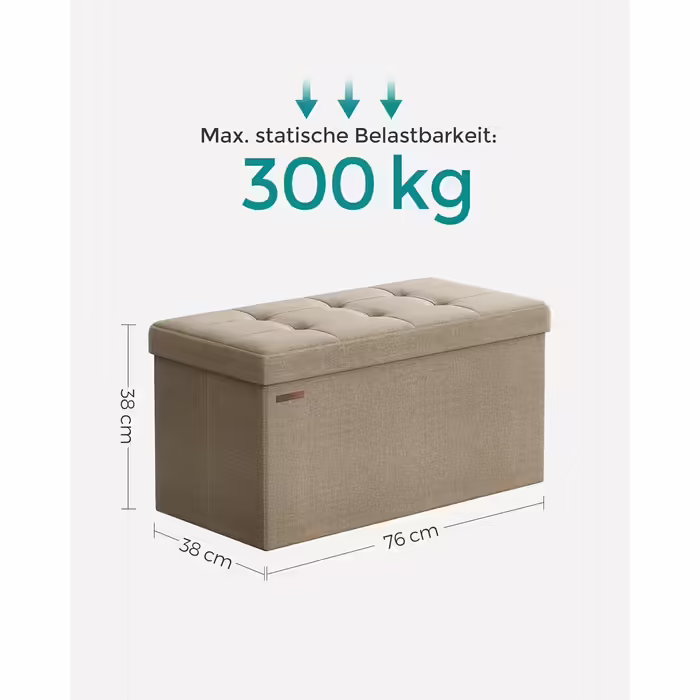 Складаний пуф SONGMICS з місцем для зберігання, 76×38×38 см, до 300 кг, для вітальні, спальні, коридору, камелевий