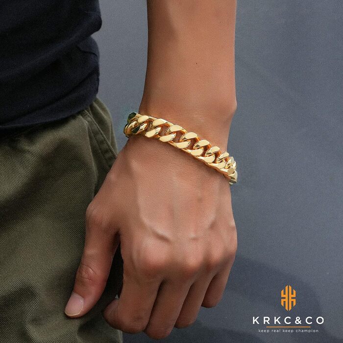 Чоловічий браслет KRKC&CO з кубинськими ланцюжками, 18 мм, Miami Iced Out, золотий, для вуличної моди, хіп-хоп, 21.6 см