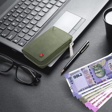 Чоловічий шкіряний гаманець HORNBULL з RFID-блокуванням | Вертикальний картхолдер, оливковий, з блискавкою