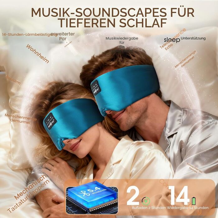 Маска для сну MUSICOZY Bluetooth з навушниками, шовкова 100% (шовк мульбері), 3D для зручного сну на боці, повна темрява, м'яка, дихаюча, акумулятор 14 годин, зелена