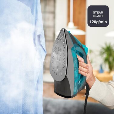 Праска Black+Decker BXIR3000E з керамічною підошвою, 3000 Вт, 200 г/хв, антинакип, функція розпилення, вертикальне прасування, дезінфекція